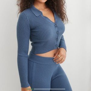 Aerie Gotta Jet! Polo Sweater - Blue